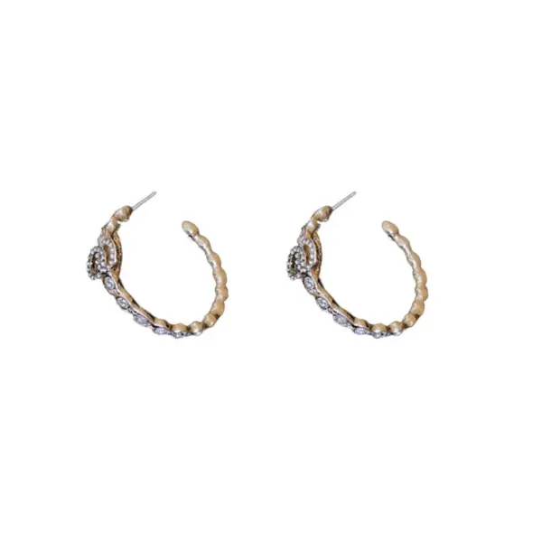 Wholesale Fashion Geometric Heart Shape Metal Inlay Artificial Pearls Rhinestones Women's Hoop Earrings 1 Pair