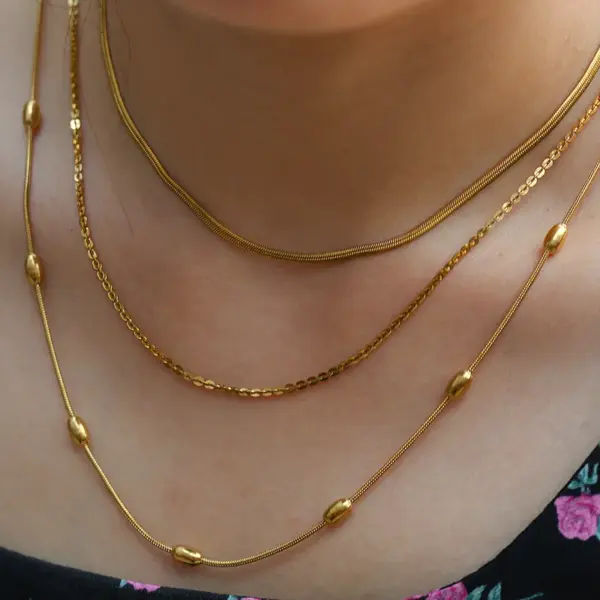 Wholesale Ion Plating (IP) Geometric 304 Stainless Steel Hip-Hop Streetwear Waterproof Non Tarnish 304 Stainless Steel Three Layer Necklace