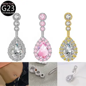 Titanium Alloy Navel Ring With Large Waterdrop Zirconia Stone Anti-allergy Material Piercing Jewelry Drop Shape Unisex Design