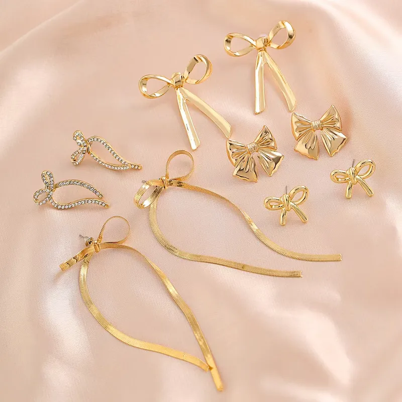 Wholesale Modern Style Simple Style Bow Knot Copper Handmade Plating 18k Gold Plated Jewelry Set