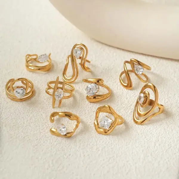 Summer Ladies 18K Gold Plated Stainless Steel Cubic Zirconia Ring Adjustable Size Elegant Luxury Romantic Jewelry Accessories