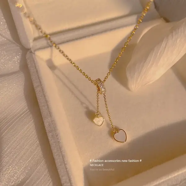 Zircon Circle White Shell Necklace Square Love Clavicle Chain Korean Necklace Titanium Steel Necklace