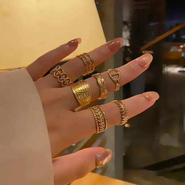 Vacuum Plating PVD Coated Real Gold Plated 18K Gold Geometric 304 Stainless Steel Simple Style Waterproof Non Tarnish Open Ring