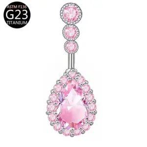 Silver-Pink Zirconium-Tri-Zirconium Water Drop Style
