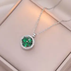 X0836 Steel Color Emerald Rotating Necklace