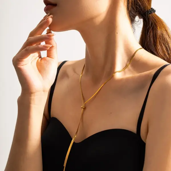 Wholesale 304 Stainless Steel Solid Color PVD Coated 18K Real Gold Plated Elegant Waterproof Non Tarnish Plating Long Necklace
