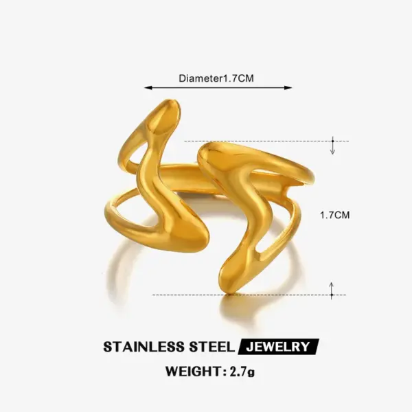 Wholesale Ion Plating (IP) 18K Gold Plated Irregular 304 Stainless Steel IG Style Simple Style Waterproof Non Tarnish Open Rings