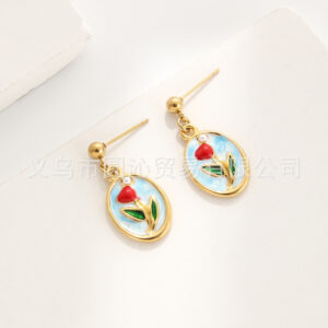 S0347 blue rose earrings
