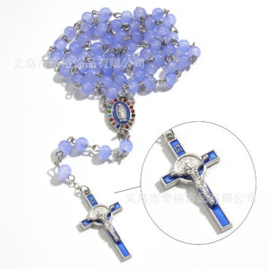 Wholesale 6mm Imitation Jade Glass Bead Cross Rosary