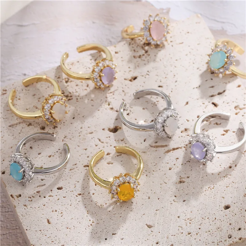 Wholesale Copper Plating Water Droplets Zircon Copper Rings