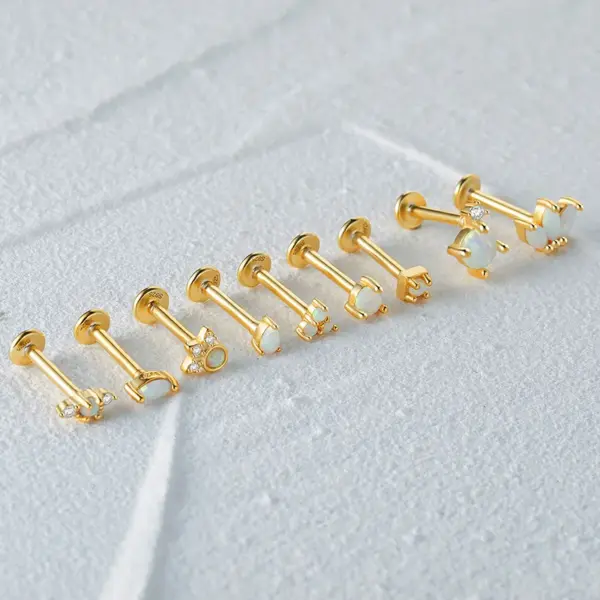 1 Piece Ear Cartilage Rings & Studs Fashion Square Water Droplets Paw Print Silver Inlay Zircon