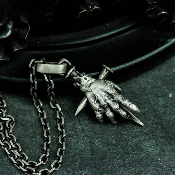 Wholesale Demon Hand Nail Cross Pendant Vintage Dark Gothic Pendant Necklace Men's Necklace in stock