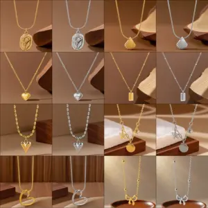 Wholesale Heart-shaped Stainless Steel Necklace For Women, Versatile And High-end Shell Pendant Jewelry Accessory, Geometric Pattern Simple Style Pendant Necklace
