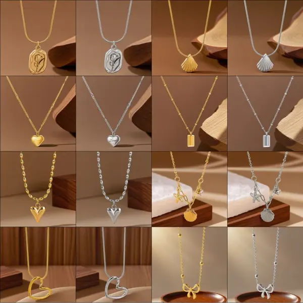 Wholesale Heart-shaped Stainless Steel Necklace For Women, Versatile And High-end Shell Pendant Jewelry Accessory, Geometric Pattern Simple Style Pendant Necklace