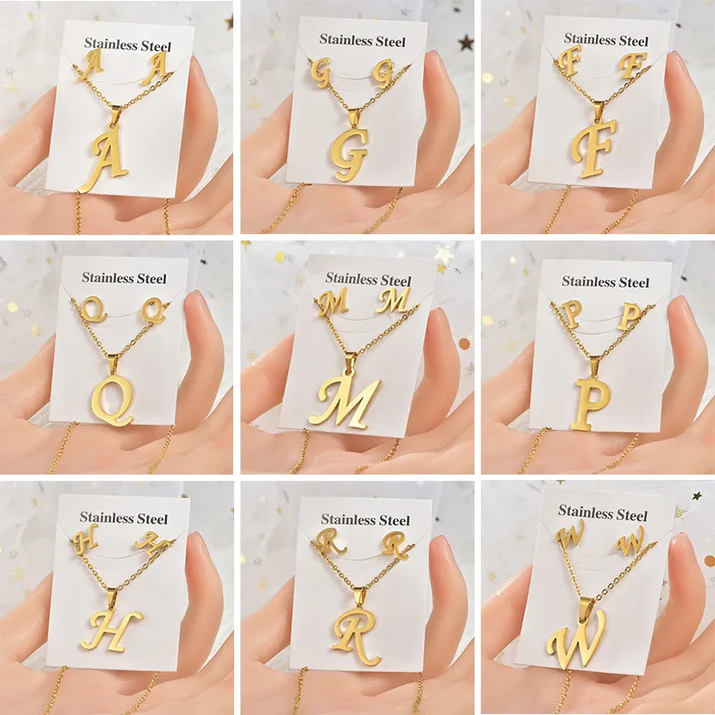 Wholesale Fashion Letter Titanium Steel Plating Women's Earrings Necklace 1 Set