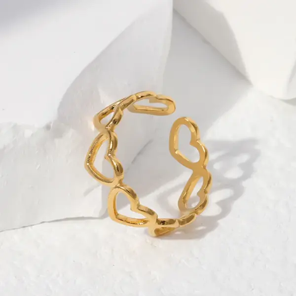 Wholesale PVD Coated Real Gold Plated 18K Gold Heart Shape 304 Stainless Steel Sweet Waterproof Non Tarnish Open Ring