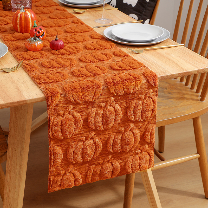 Wholesale Cross-Border Amazon Light Luxury Style Pumpkin Quilted Embroidered Three-Dimensional Table Runner Dining Tablecloth Party Decoration Mall Ar