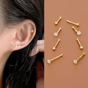[Golden Ball Stud Earrings] 8M / S999 Material-a Pair