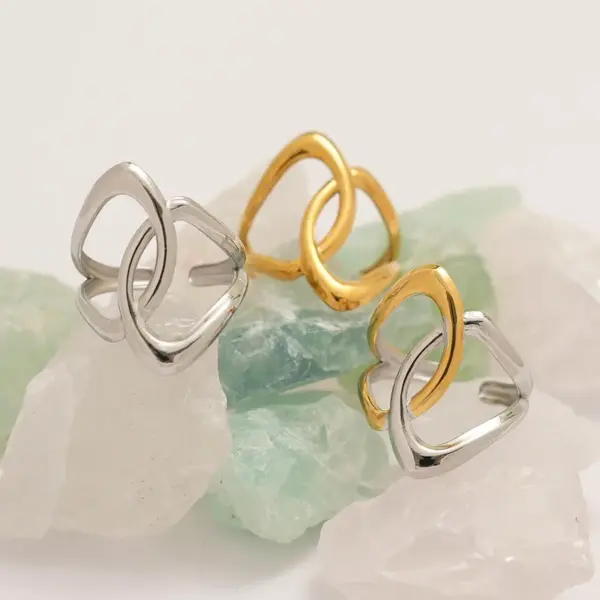 Wholesale Summer Ladies' 18K Gold Plated Stainless Steel Geometric Hollow Out Open Ring Adjustable Size Vacuum Electroplating Jewelry Accessory