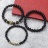 Wholesale Cross-border New 6/8mm Black Frosted Volcanic Stone Beaded Bracelet Set Combination Lion Head Elastic Bracelet Bracelet