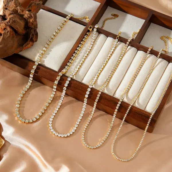 Wholesale Jewelry Simple Style Shiny Geometric 304 Stainless Steel 18K Gold Plated Plating Necklace Tennis Chain