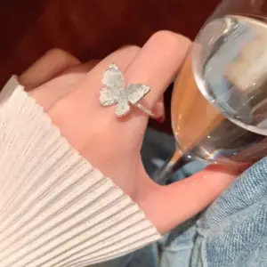 J928 Silver ~ Diamond in the Debris Blue Butterfly Ring