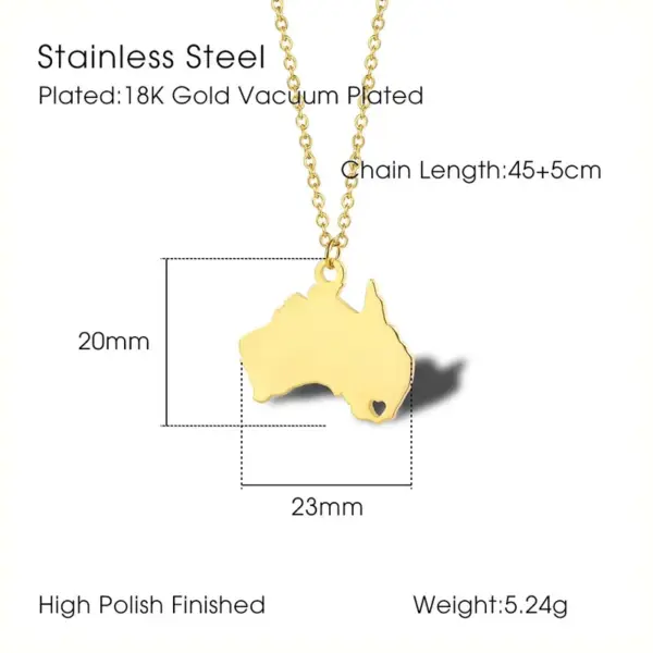 PVD Coated Real Gold Plated 18K Map Heart Shape 304 Stainless Steel Casual Simple Style Waterproof Non Tarnish Pendant Necklace