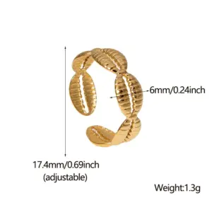 PVD Coated Real Gold Plated Solid Color Stainless Steel Simple Style Waterproof Non Tarnish Open Ring