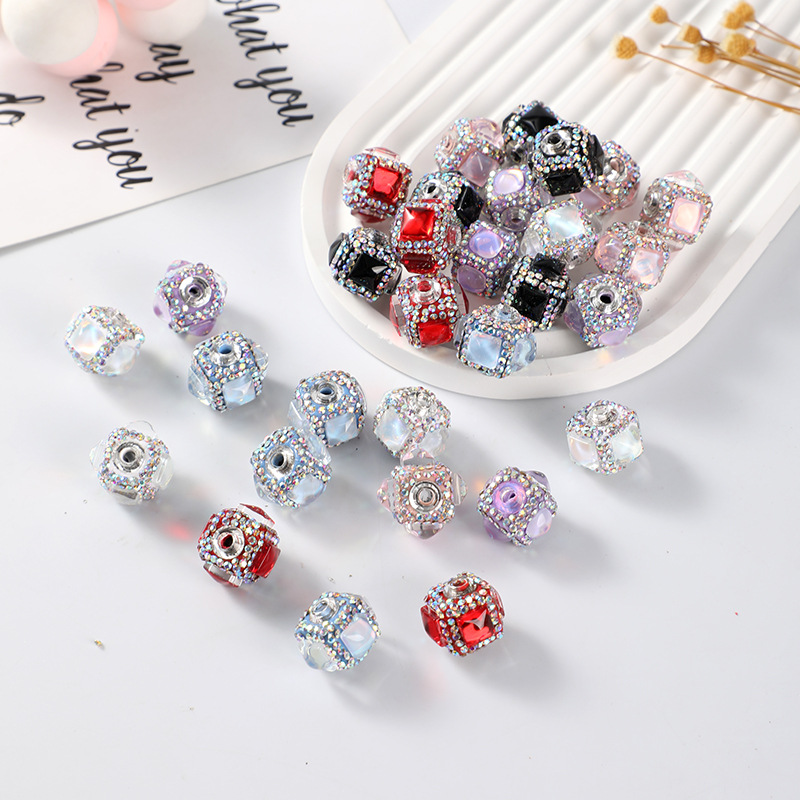 Wholesale Diamond Bead Square Mocha Beaded Pen Aessories DIY Mobile Phone Chain Factory Direct Sales Pendant Geometric Elements