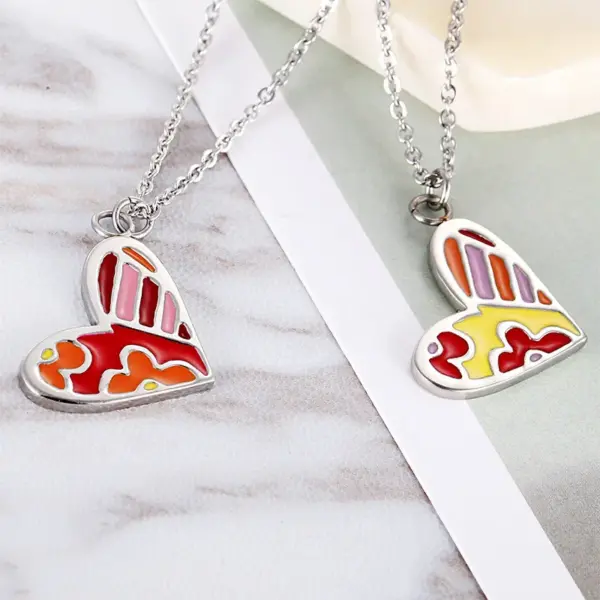 Wholesale Jewelry Fashion Heart Titanium Steel Epoxy Pendant Necklace