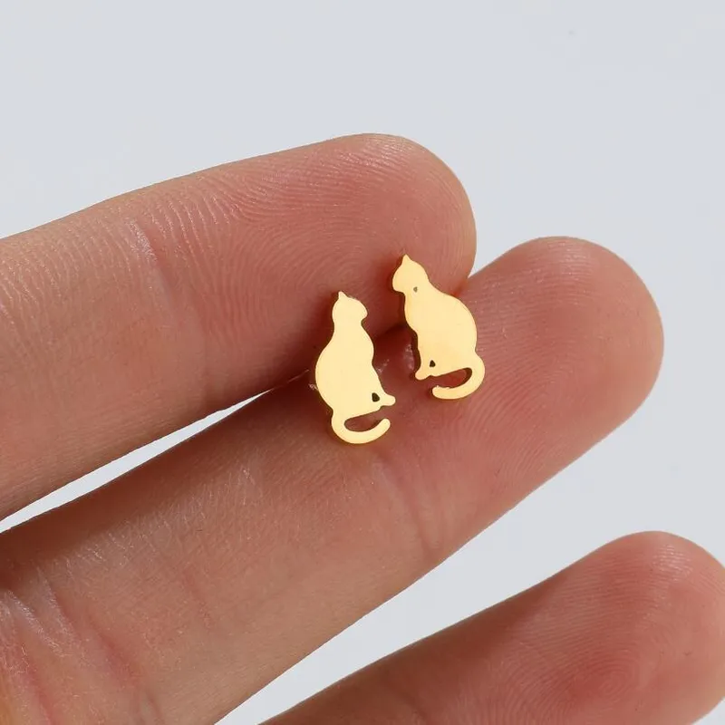 Wholesale PVD Coated 18K Gold Real Gold Plated Cat 304 Stainless Steel Fashion Waterproof Non Tarnish Ear Studs