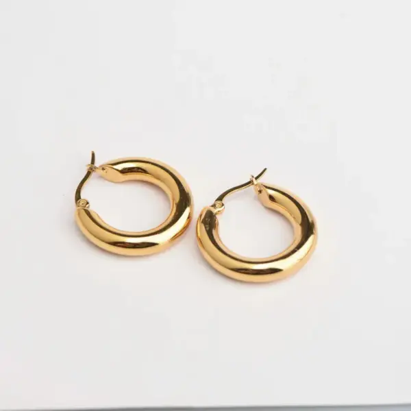 Wholesale PVD Coated Real Gold Plated 18K Gold Circle Stainless Steel Retro Waterproof Non Tarnish Hoop Earrings