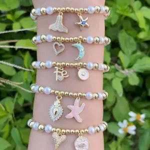 Wholesale Jewelry Casual Simple Style Starfish Heart Shape Fish Tail Copper Zircon 18K Gold Plated Polishing Enamel Inlay Bracelets