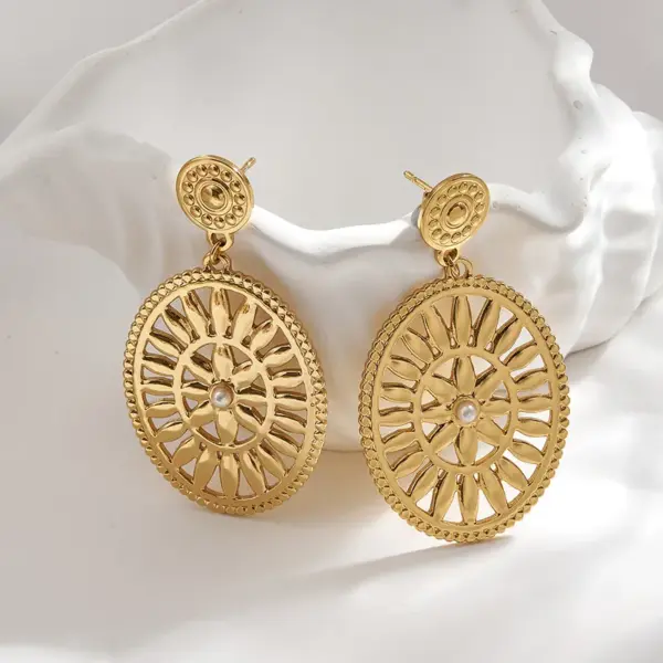 European And American Hot-Selling INS Style 304 Stainless Steel Inner Electroplated Sun Oval Hollow Elegant Acrylic Earrings