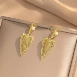243 Golden Double Hanging Love Heart Earrings