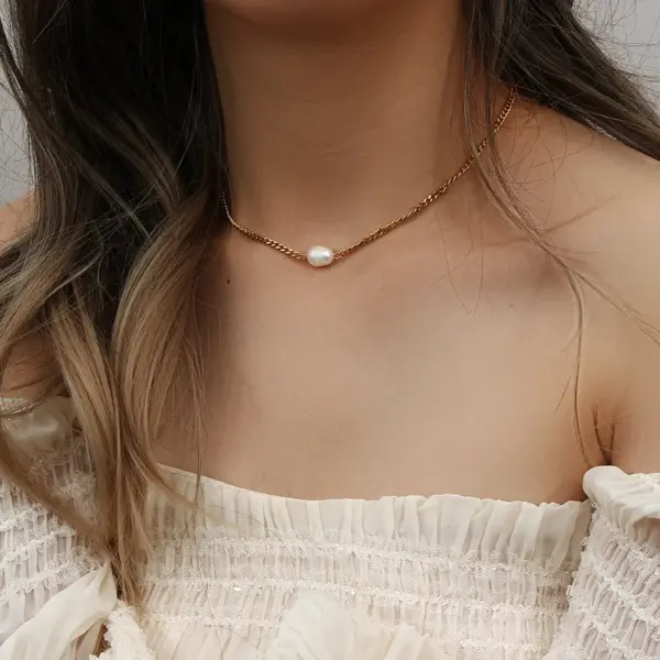 Wholesale Women'S 304 Stainless Steel PVD Coated 18K Gold Plated Inlay Geometric Artificial Pearls Necklace Imitation Pearl Jewelry