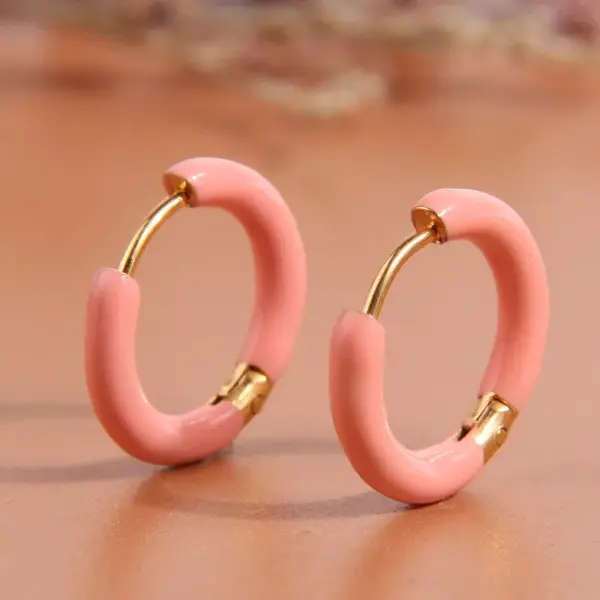 Wholesale 304 Stainless Steel Triangle Circle Heart Shape Electroplated Golden Plated Simple Style Enamel Hoop Earrings