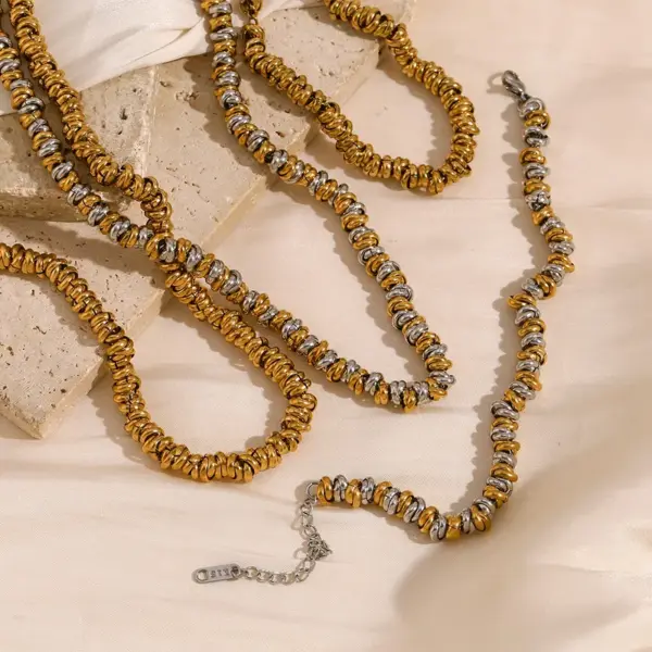 Wholesale 304 Stainless Steel Geometric Color Block Solid Color PVD Coated Real Gold Plated Simple Style Waterproof Non Tarnish Plating Gold Silver Bracelets Necklace