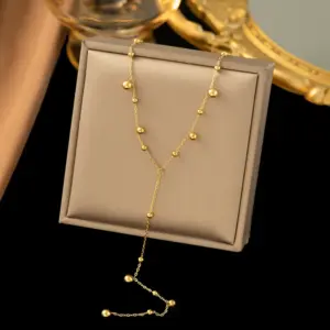 【H202】Round Beads Tassel Necklace / Gold