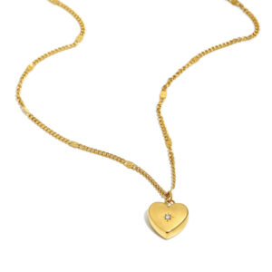 Mini zircon heart-shaped floral necklace - gold - April