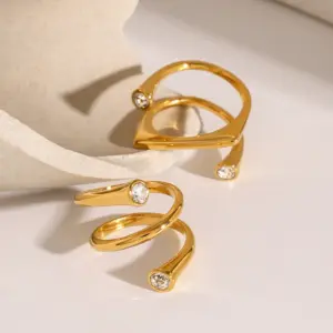 Wholesale 304 Stainless Steel Solid Color PVD Coated 18K Real Gold Plated Simple Style Classic Style Open Rings