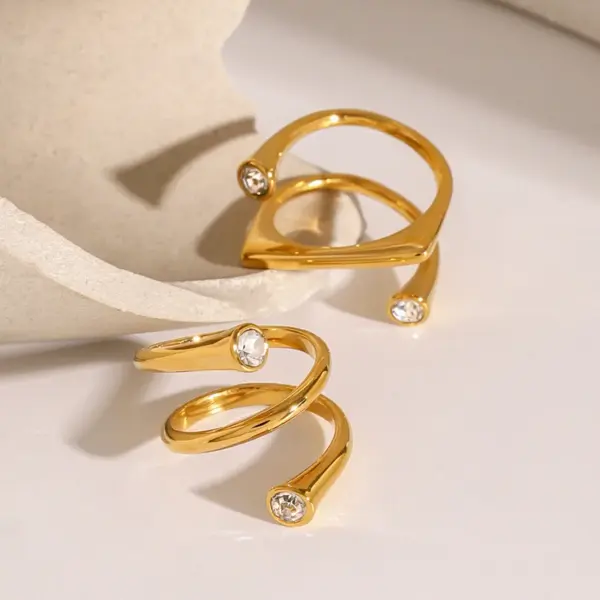 Wholesale 304 Stainless Steel Solid Color PVD Coated 18K Real Gold Plated Simple Style Classic Style Open Rings