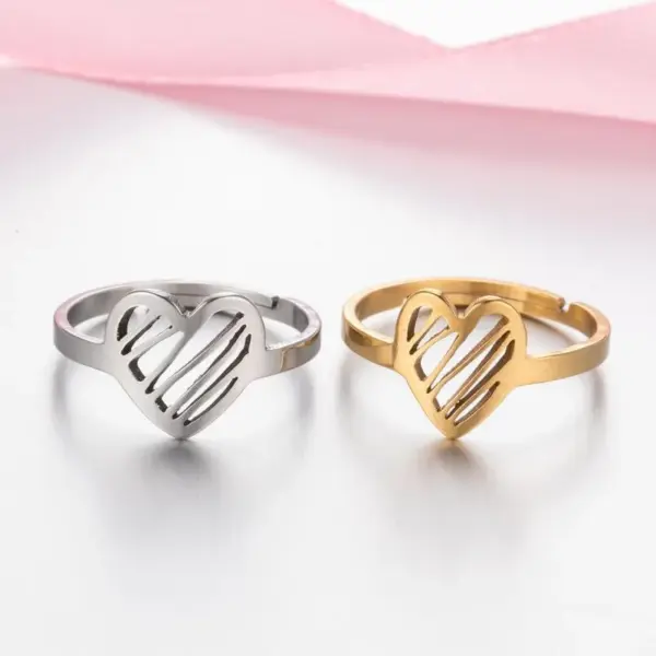 Wholesale PVD Coated 18K Gold Real Gold Plated Heart Shape 201 Stainless Steel Fashion Waterproof Non Tarnish Open Ring