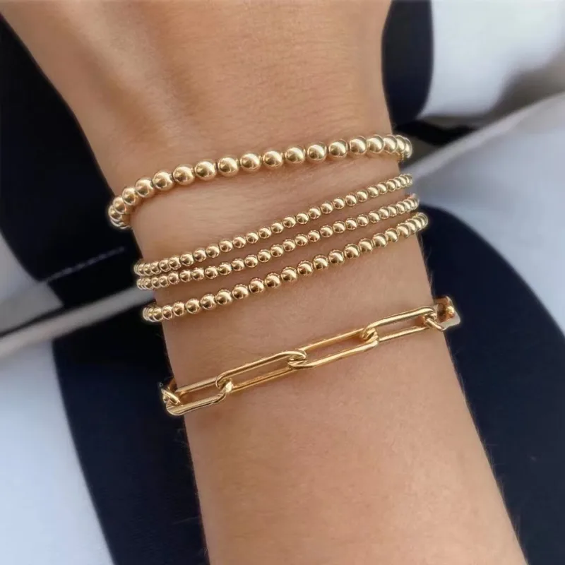 Wholesale PVD Coated 14K Gold Real Gold Plated Ball 304 Stainless Steel Fashion Waterproof Non Tarnish 304 Stainless Steel Bracelets