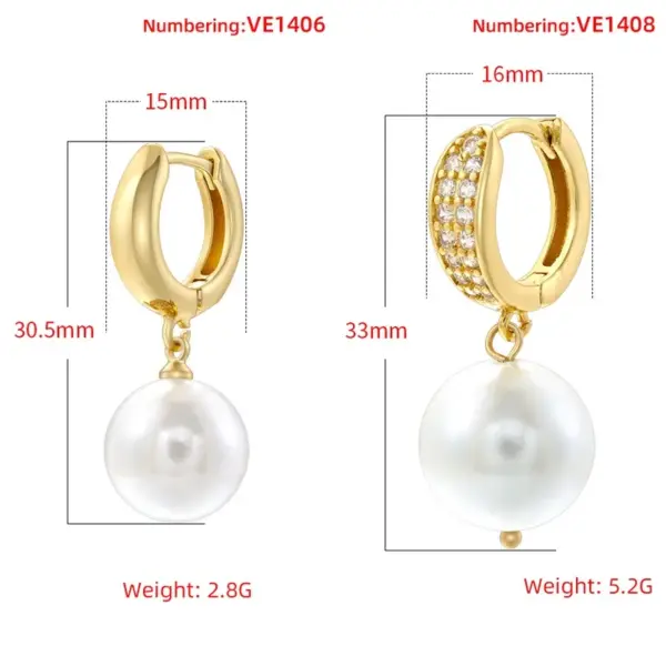 Wholesale 1 Pair Casual Elegant Round Plating Inlay Copper Pearl Zircon 18K Gold Plated Drop Earrings