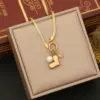 Wholesale 18K Gold Real Gold Plated 304 Stainless Steel Ion Plating (IP) Zircon Heart Shape Bow Knot Waterproof Non Tarnish Elegant Pendant Necklace For Women's