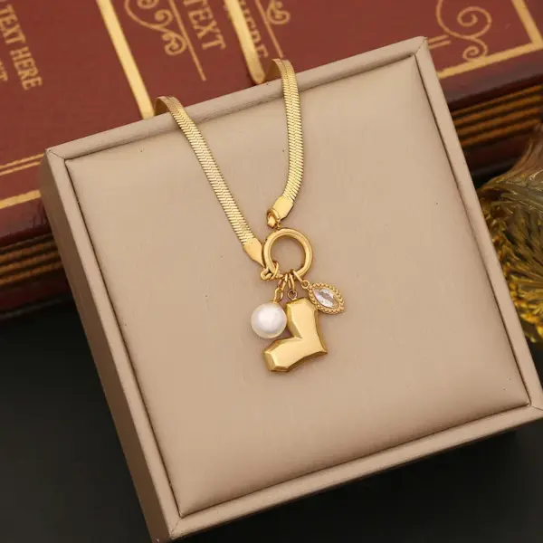 Wholesale 18K Gold Real Gold Plated 304 Stainless Steel Ion Plating (IP) Zircon Heart Shape Bow Knot Waterproof Non Tarnish Elegant Pendant Necklace For Women's