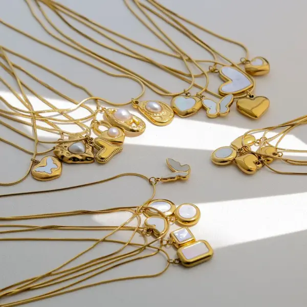 Ion Plating (IP) Electrocardiogram Heart Shape Butterfly 304 Stainless Steel Elegant Modern Style Waterproof Non Tarnish 304 Stainless Steel Lobster Trigger Clasp Closure Pendant Necklace