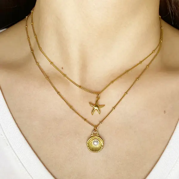 PVD Coated Real Gold Plated Tortoise Starfish Shell 304 Stainless Steel Marine Style Simple Style Commute Waterproof Non Tarnish 304 Stainless Steel Lobster Trigger Clasp Closure Pendant Necklace