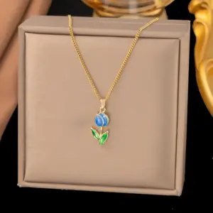 8166 Blue Tulip Necklace / Gold